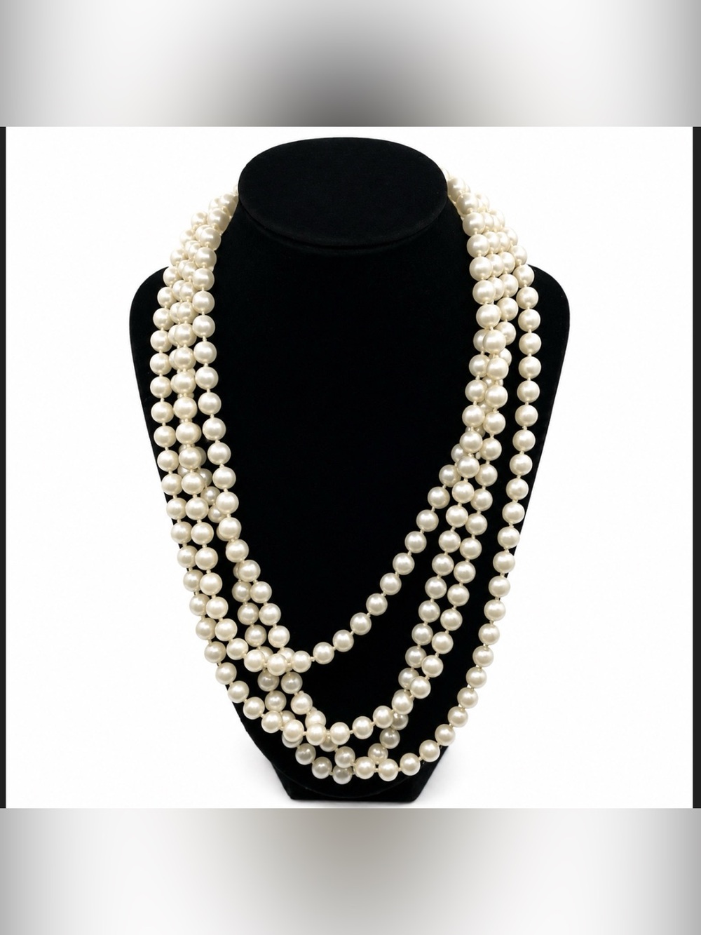 Super Long Faux White Pearl Bead Necklace Y2K